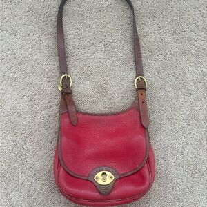 Vintage Dooney & Bourke Pebbled Red/Brown/Gold Leather Crossbody Purse